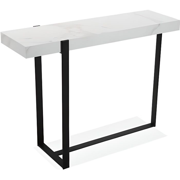 Console bois marbré et pieds métal noir CAROLE