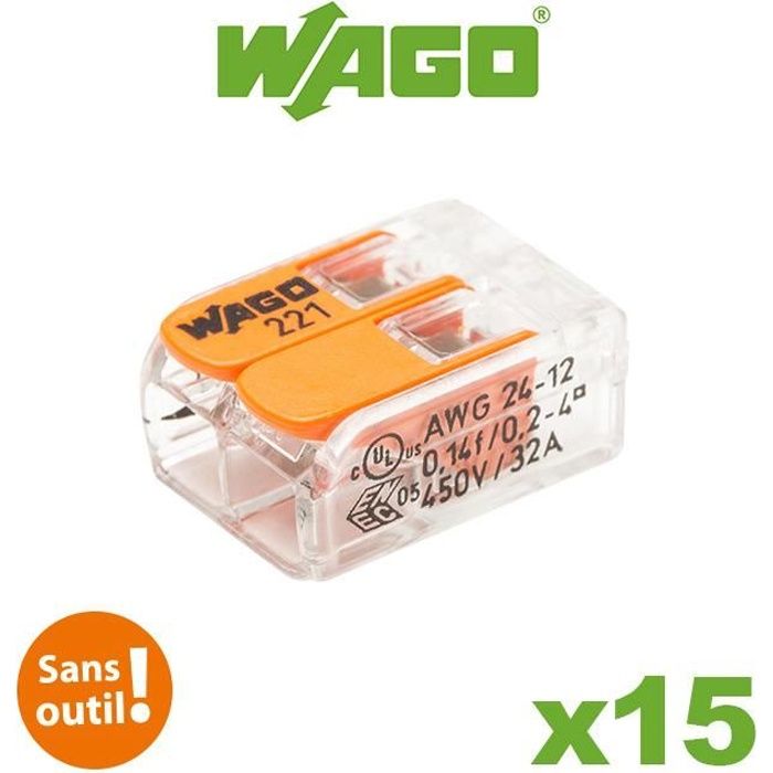Wago - Blister de 15 bornes de connexion automatique S221 2 entrées WAGO