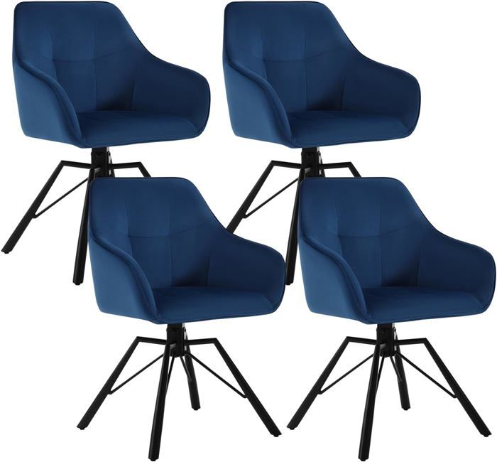 WOLTU Lot de 4 Chaises Pivotante à 360°Chaise Salle à Manger en Velours Fauteuil Scandinave Pieds en Métal Bleu W0ATT0389-4