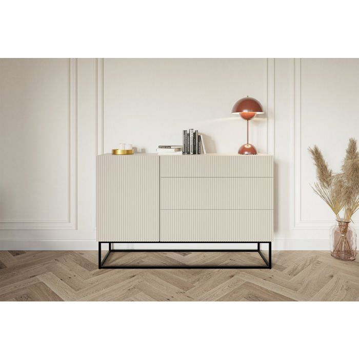 Commode à une porte - VELDIO - 140 cm - grège avec pieds noirs