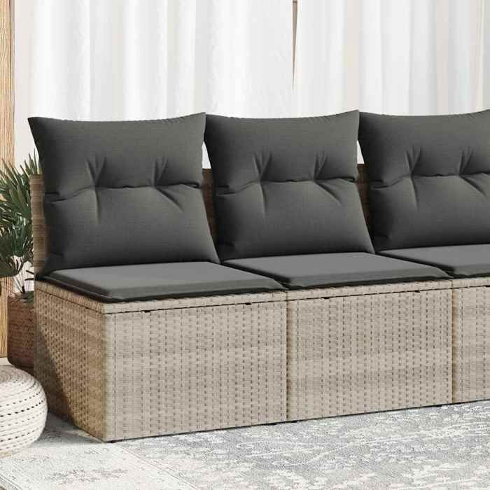 vidaXL Salon de jardin 4 pcs avec coussins gris clair polyrotin acacia ensemble de canapés dextérieur salon de jardin 3325238