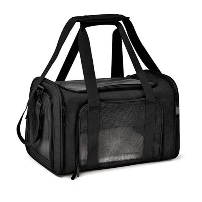 Comparer les prix de Sac Transport Chat Chien Caisse de Transport Chat Respirant et Pliable Cage Transport Chat avec Matelas en Peluche Amovible-Noir