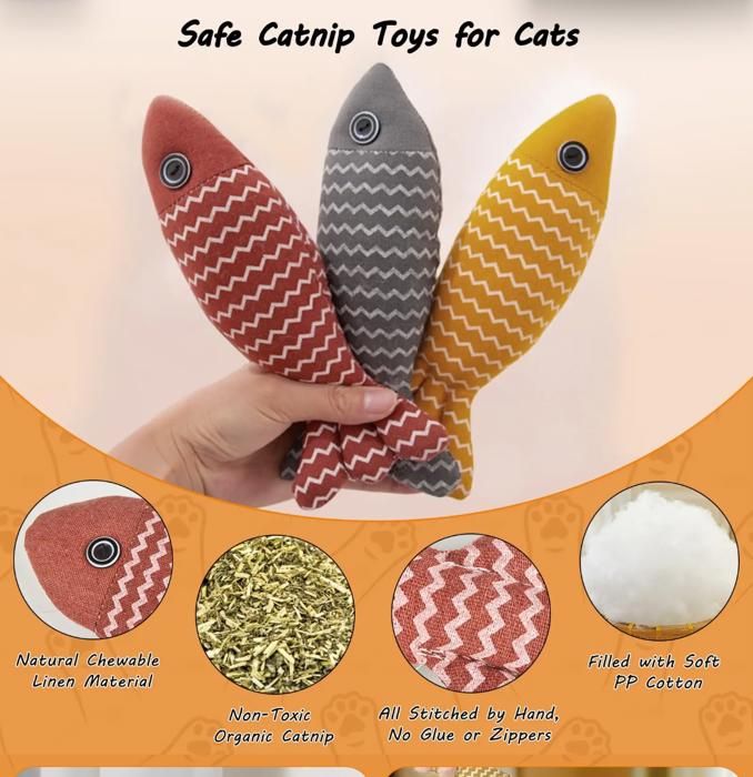 Comparer les prix de Jouets Interactifs pour Chats - Lot de 3 Poissons en Herbe-à-Chat Idéal pour Mâcher Jouer et Stimuler les Chats dIntérieur