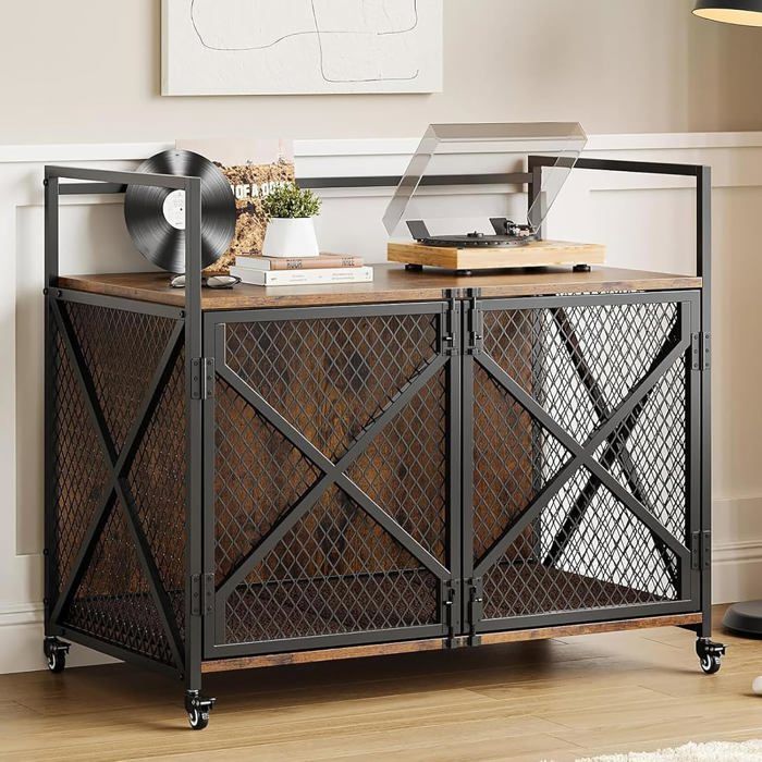 Comparer les prix de Cage Pour Chien Robuste Et Portable Avec Roues Verrouillables 2 Porte, Table D'appoint Pour Petits, Moyens Et Grands Chiens