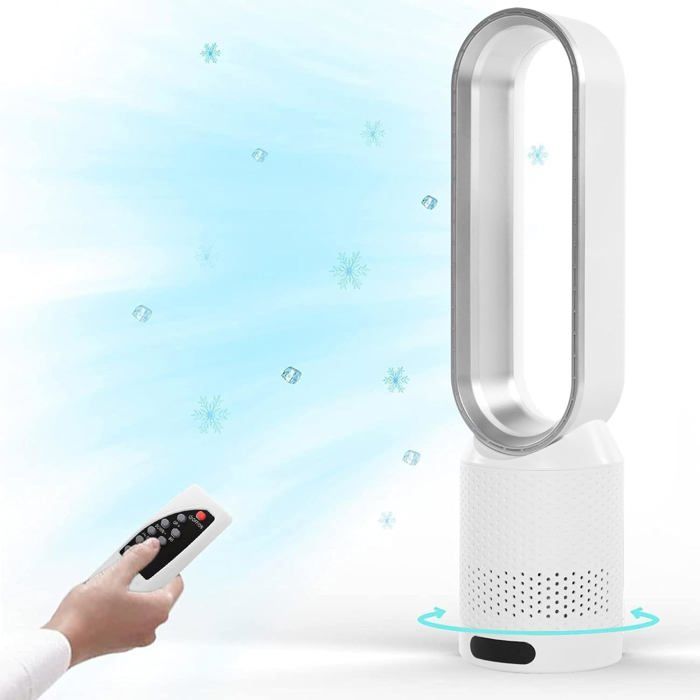 Ventilateur silencieux 20″ argent tactile – sans pales 8 vitesses télécommande oscillation 90° minuteur 2h Silencieux 30 dB - Prumya