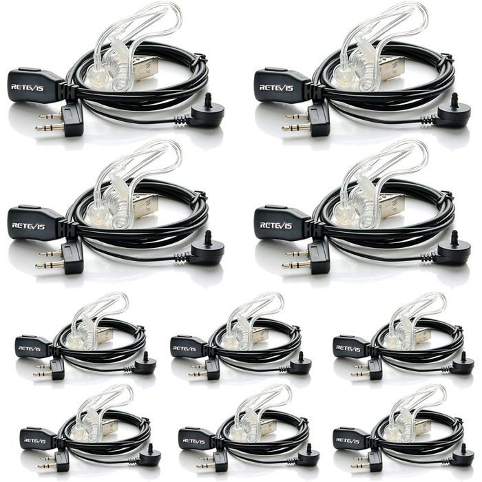 Retevis Casque PTT Mic Écouteur Oreillette Compatible avec Talkies Walkies RT24 RT22 RT27 RT3