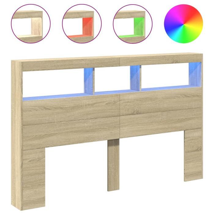 BESTArmoire tête de lit - pour regarder télévision - pour chambre - avec LED chêne sonoma 160 x 17 x 102 cm Nov309958