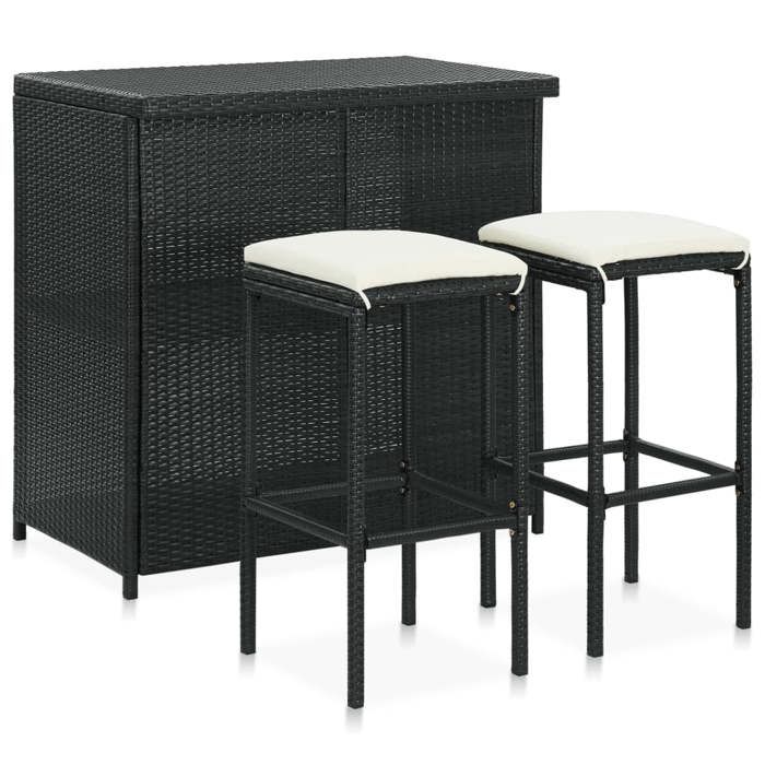 Ensemble de bar en résine tressée - vidaXL - 3 pièces - Noir - Résine tressée - Cadre en acier - 102x60x105 cm