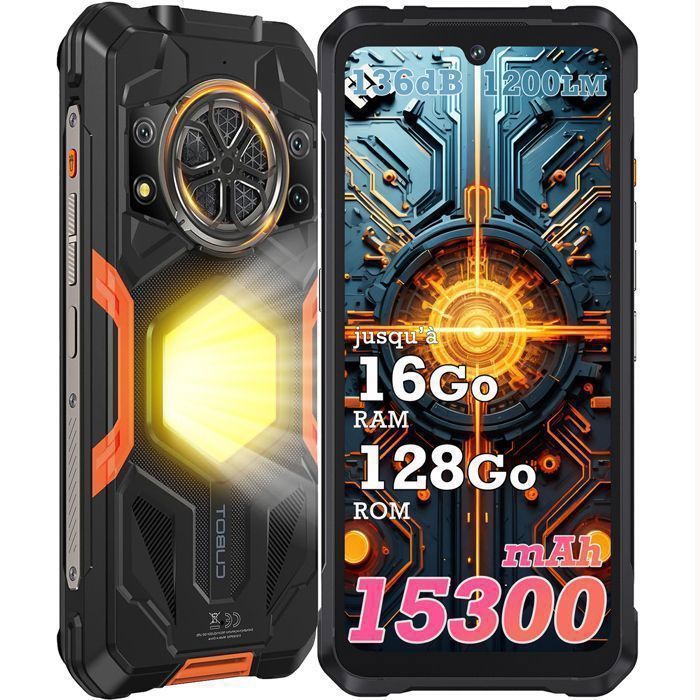 CUBOT Kingkong Power 5 Smartphone Robuste 16Go+ 128Go/1To 15300mAh/33W 64MP 6.88 Écran IP68 1200LM/136dB Haut-Parleur NFC GPS Noir