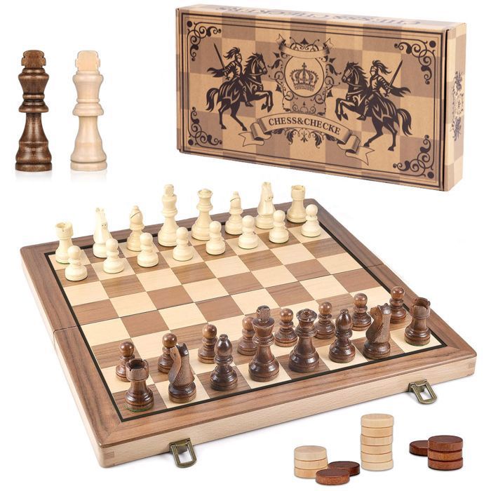 Echiquier - Echiquier Bois - Jeu DÉchecs -2 en 1- Bois - Pliable - Magnetique - 39 x 39cm - pour Adultes et Enfants Débutants