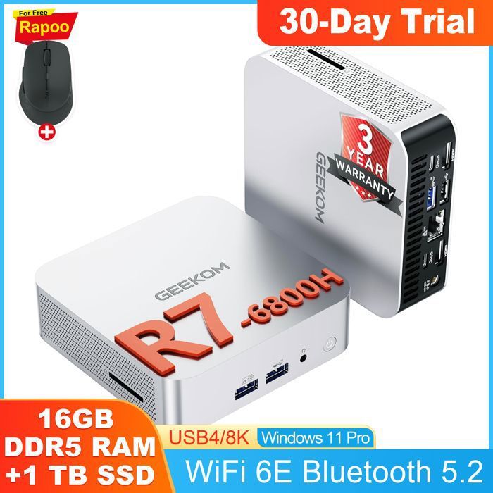 GEEKOM A6 Mini PC avec AMD Ryzen 7 6800 Radeon SSD RAM DDR5 Mini Ordinateur de Bureau Windows 11 Pro - vue 2