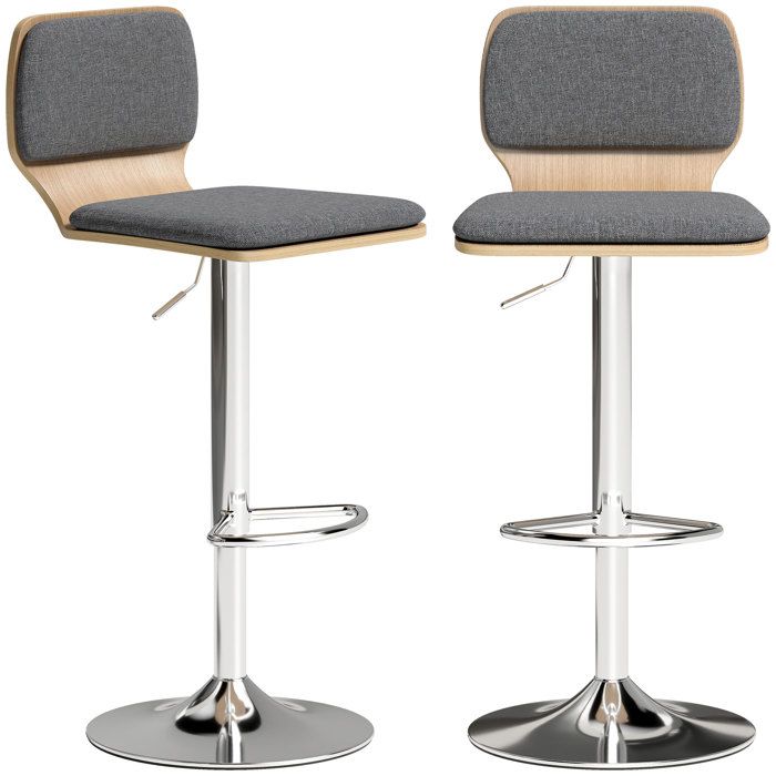 Lot de 2 tabourets de bar - HOMCOM - hauteur réglable dossier et repose-pieds - métal et tissu effet lin - 41x475x81-102cm - gris