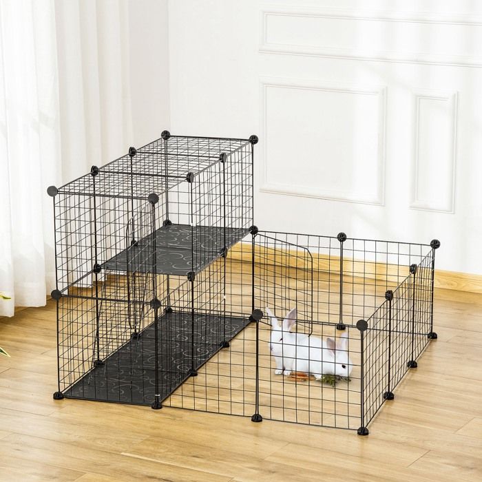 Enclos pour petits animaux - AKOZON - 8197 - Parc modulable 105x105x70 cm - Noir - 24 panneaux