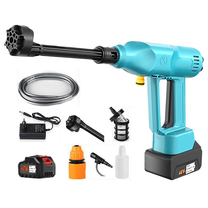 Nettoyeur haute pression sans fil 200 bars - 21 V - Moteur sans balais 1000 W buse réglable 6 en 1 + réservoir à mousse