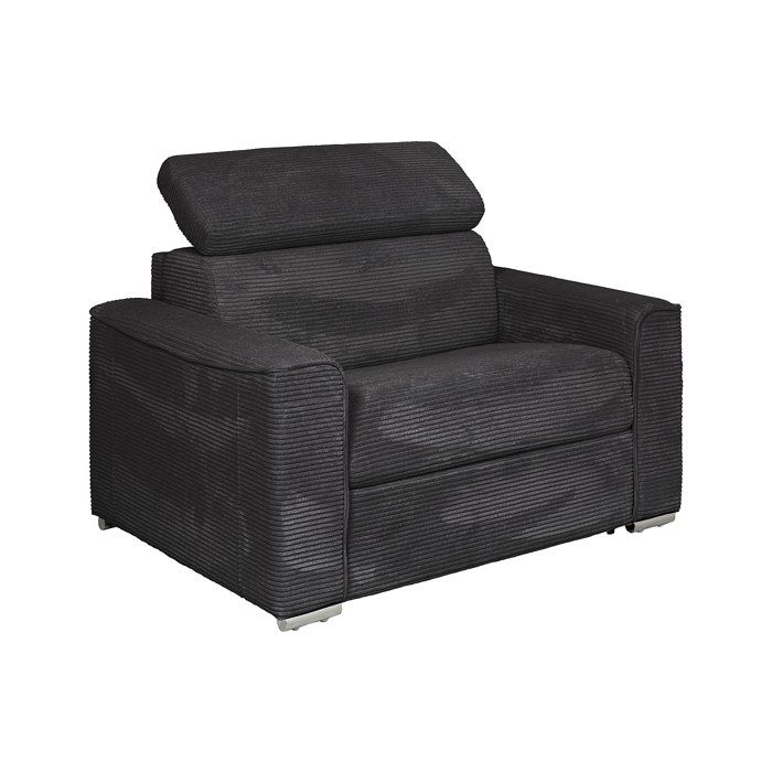 Fauteuil convertible express en velours côtelé gris - Couchage à lattes larges 70 cm - Matelas 18 cm VIZIR