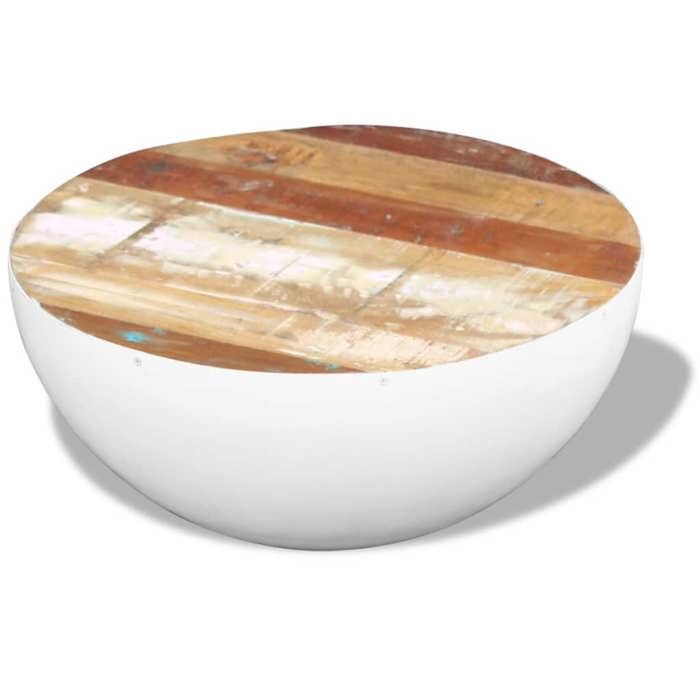 Blanc Table basse(1 PC) - JMS - Support 30 kg - table de café - Forme de bol Bois de récupération massif 60x60x30cm T86
