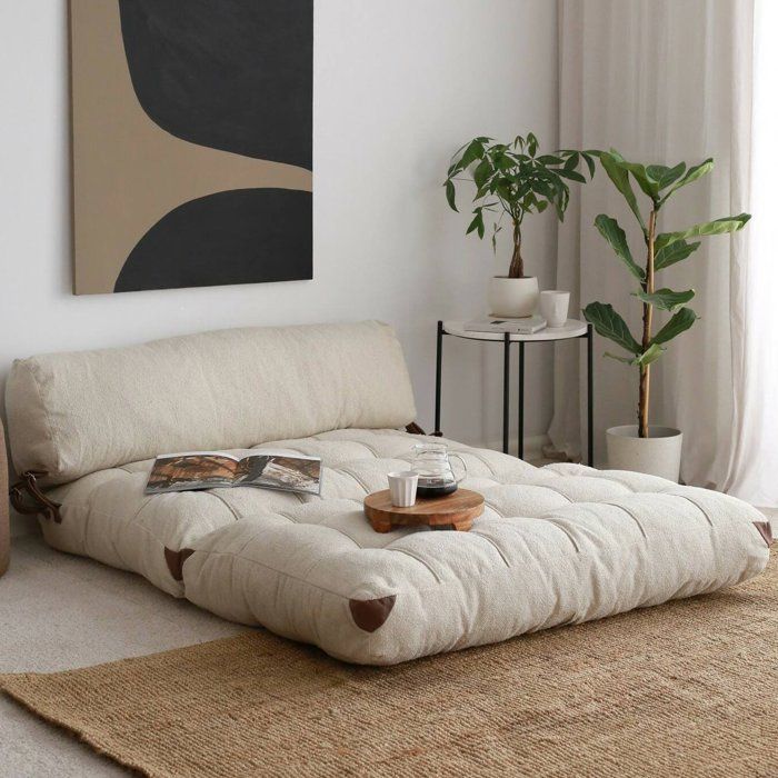 Canapé-lit 2 places Surigae Dmora en tissu blanc crème 120x75 cm Canapé-lit 2 places Surigae Dmora en tissu blanc crème 120x75 cm