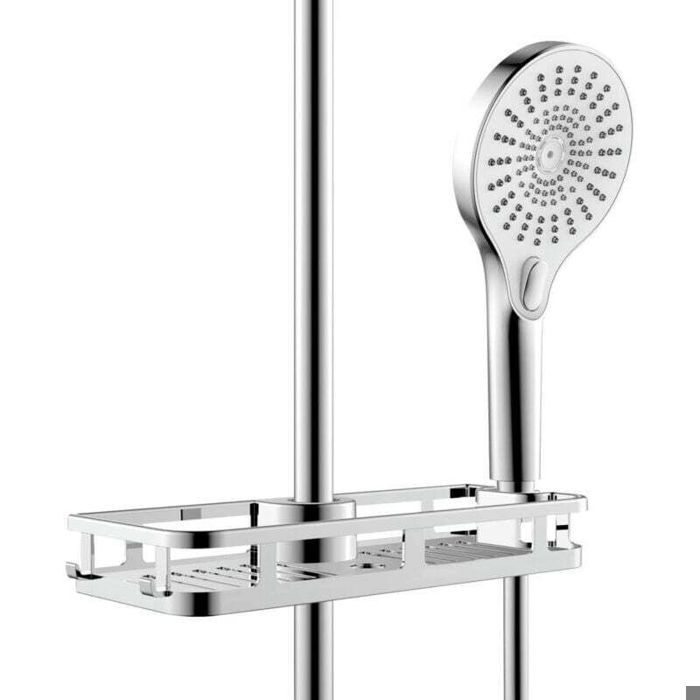 Étagère de douche avec porte-savon chromé support de savon et crochets installation sans perçage : 28 5 x 4 x 11 5 cm