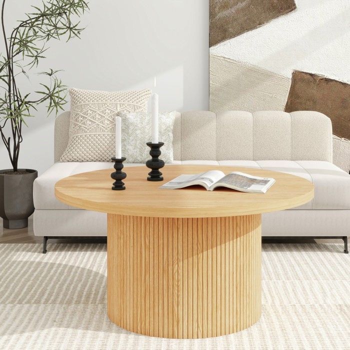 Table basse - MINIMAL - Modèle rond 90x90 cm - Bois massif & MDF - Finition naturelle - Style scandinave Table basse - MINIMAL - Modèle rond 90x90 cm - Bois massif & MDF - Finition naturelle - Style scandinave