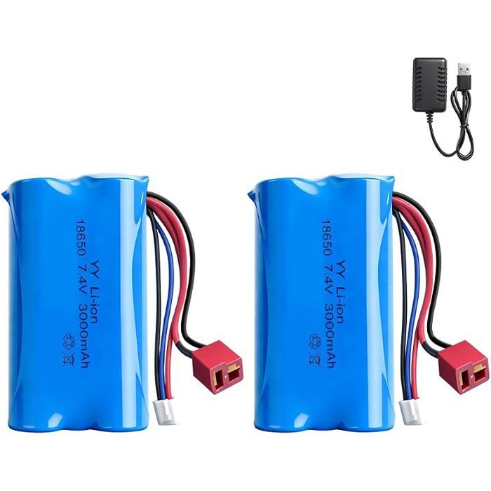 2 pièces 7 4V 3000mAh Rechargeable 18650 Li-ion Batterie avec connecteur De T et chargeur USB batterie 18650 Li-ion pour