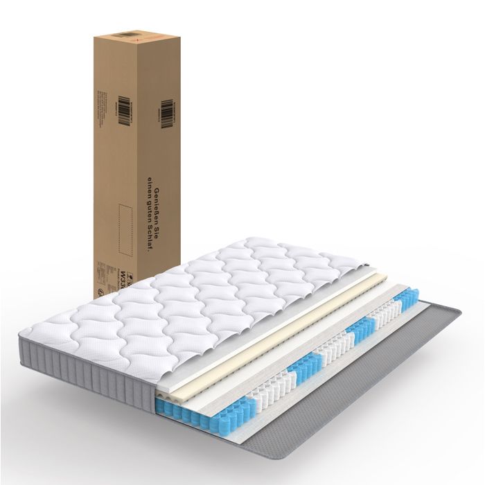 Matelas 140 x 190 x 10 cm à ressorts ensachés 7 zones mousse à mémoire de forme H3 blanc