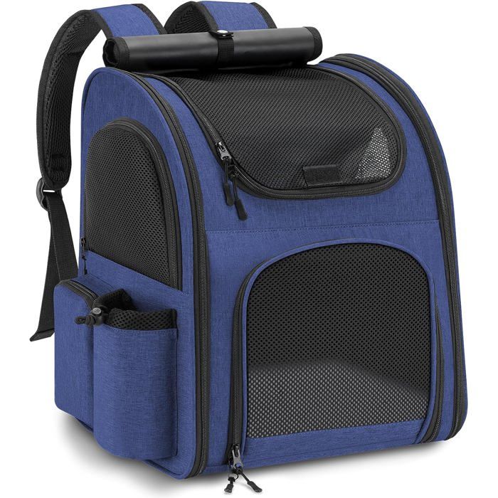 Sac transport chat chien charge max 10 kg tissu Oxford bleu maille respirante 41 5 x 35 x 28 cm coussin réversible inclus