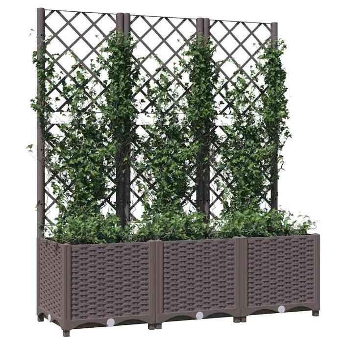 Les SoldesJardinière avec treillisPot de PlantesDécoration Jardinière à Treillis Marron 120x40x136 cm PP fla81y