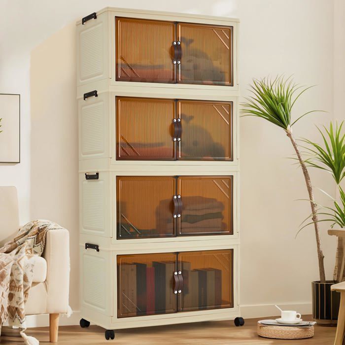 Armoire de rangement pliable à 4 niveaux large de 57 cm armoire empilable à portes doubles montage sans outil