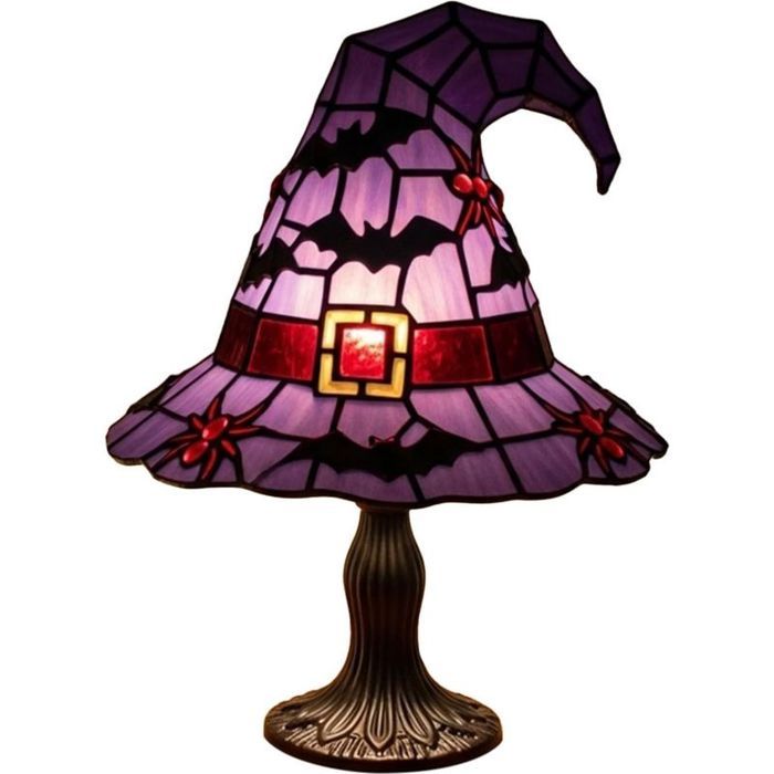 Lampe de table - Style vitrail violet Alimentation USB - Décoration Halloween et gothique - 20 cm