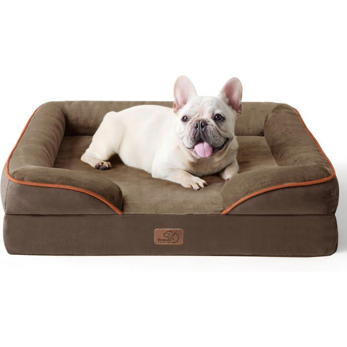 Panier Chien Dehoussable Lavable Petit Canapé Chien 71x58cm Brun Lit Orthopédique pore Chien Canapé en flanelle