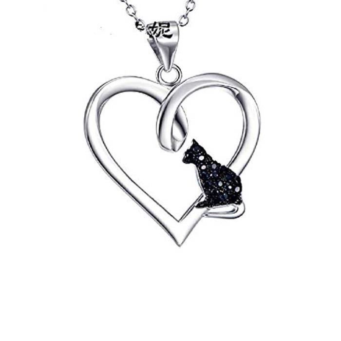 Collier Lnkgw Pendentif Coeur De Chat Noir En Argent Sterling Pour Femme Avec Collier D Amoureux Des Chats Achat Vente Sautoir Et Collier Collier Pendentif Coeur De Argent Argente Oxyde De
