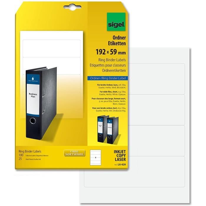SIGEL Lp783 Lot De 420 Étiquettes Pour Rayonnages 10,5 X 3,8 Cm - 170g - Blanches