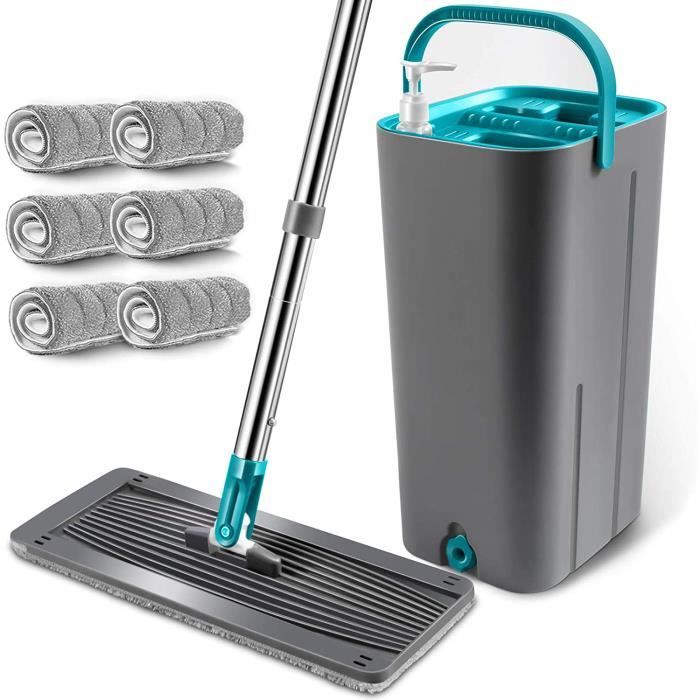 Balai Plat Microfibre Avec Seau Essoreur Masthome - 10 Serpillères Réutilisables - Rotation 360° - Pour Sols Durs Et Carrelage