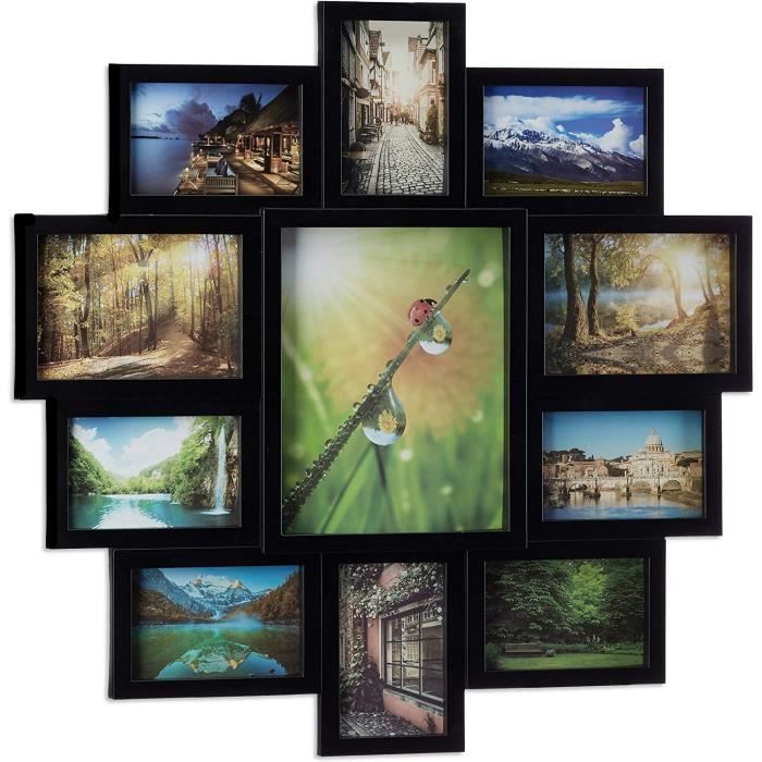 Cadre multi-photos mural en bois rustique, décoration murale, cadre photo collage, photo de mariage, cadeau fait main, porte-photo, présentoir de pinces à photos - France