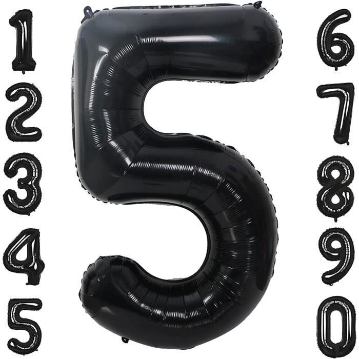 40 Pouces Ballon Chiffre 5, Noir Ballon Chiffre Numéro 5, 5 Number