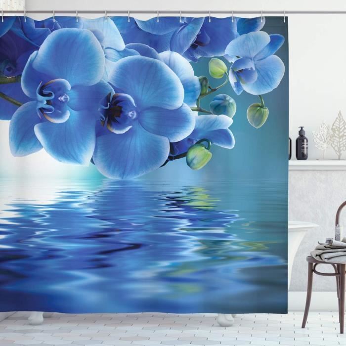 Rideau de douche à fleurs bleues aquarelles, élégant rideau Rideau de douche à fleurs bleues aquarelles, élégant rideau