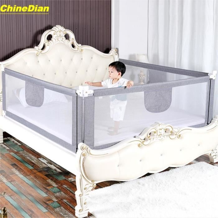 Barrière de sécurité pour lit enfant - ChineDian - 2m - Réglable - Maille respirante et acier au carbone - Gris