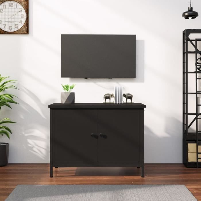 Meuble TV - GKK - avec portes noir 60x35x45 cm bois dingénierie - Contemporain A6295