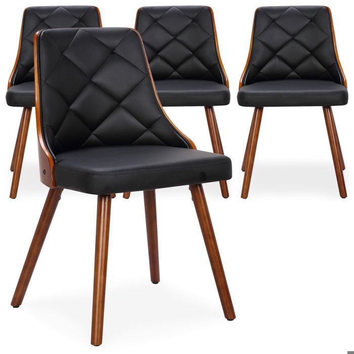 MENZZO Lot de 4 chaises scandinaves Lalix Bois Noisette et Noir - Chaises Salle À Manger MENZZO Lot de 4 chaises scandinaves Lalix Bois Noisette et Noir - Chaises Salle À Manger