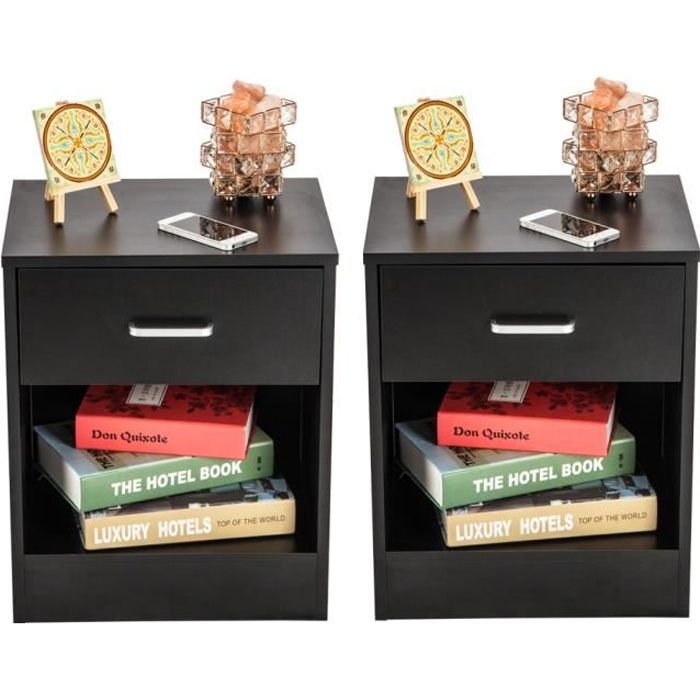 Lot De 2 Tables De Chevet Modernes Avec Multiprise USB Type-C – Table De Nuit Blanche 1 Tiroir + 2 Étagères, 30x40x58 Cm