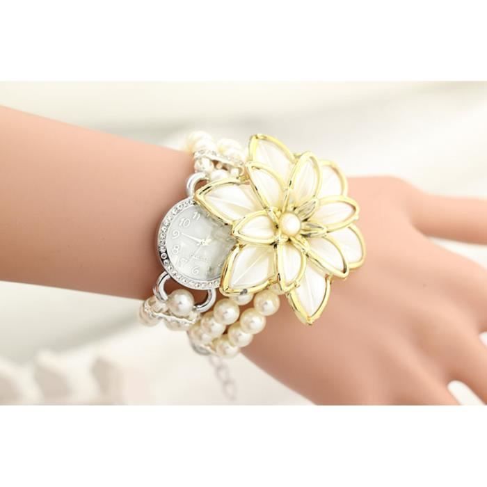 Grosses s Montre-bracelet femme luxe strass Quartz Femme Heure Fleur  Imitation Perle Montres de la chaîne blanc - Cdiscount Bijouterie