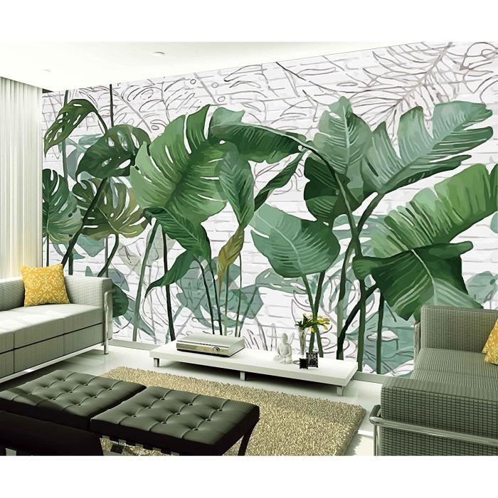 Papier Peint Intissé Plantes Feuilles Vert Effet 3D - 140x70cm ...