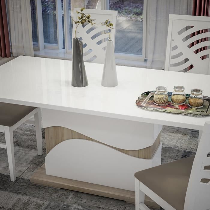 Table A Manger Moderne Blanc Laque Et Couleur Bois Lydia Blanc L