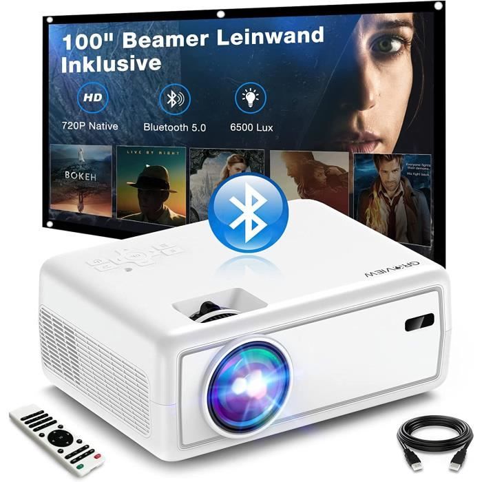 Portable Projecteur, GROVIEW Mini projecteur 6000 Lux, supporte 1080p, projecteur avec Bluetooth
