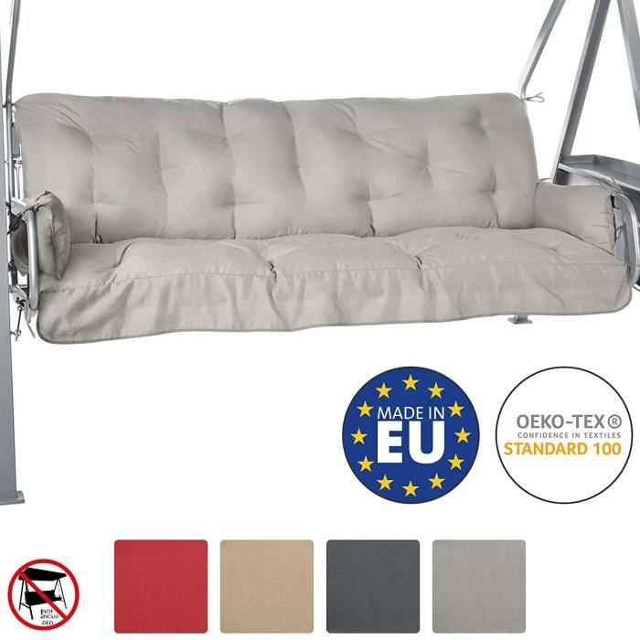 Beautissu Coussin balancelle Flair HS 180x50x8cm Gris clair - coussin banquette + coussins accoudoirs pour balancelle