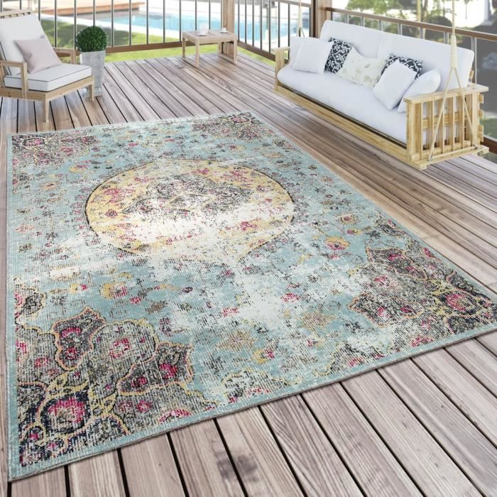 Paco Home Tapis DInt/érieur Et DExt/érieur Vintage Design Motif Losanges Tiss/é /À Plat Gris Dimension:60x100 cm