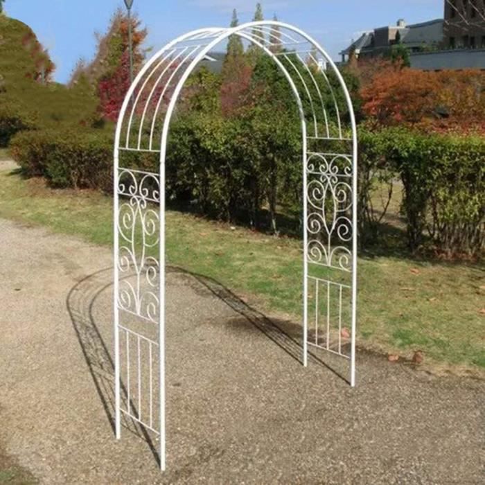 Arche De Jardin GOPLUS - Fer Forgé Blanc 2,4m - Support Pour Plantes Grimpantes - Mariage, Décoration Extérieure