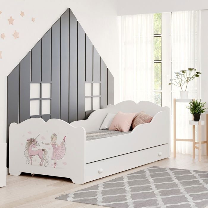 Lit enfant Anna Fille à la licorne 160x80 avec tiroir matelas et sommier