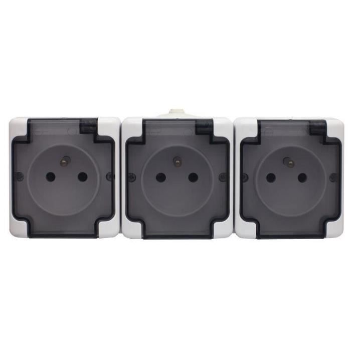 Prise Triple étanche IP54 Simon Kontakt - Blanc, 16A, Pour Intérieur/extérieur