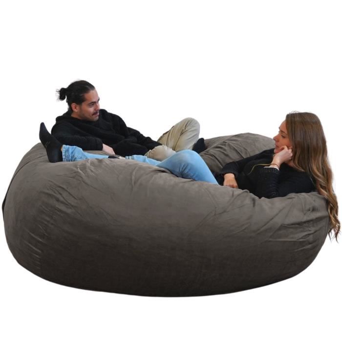 Housse pour Pouf Géant XXL 180x140 Rayure Gris Foncé - Déhoussable & Anti-UV (Intérieur / Extérieur)